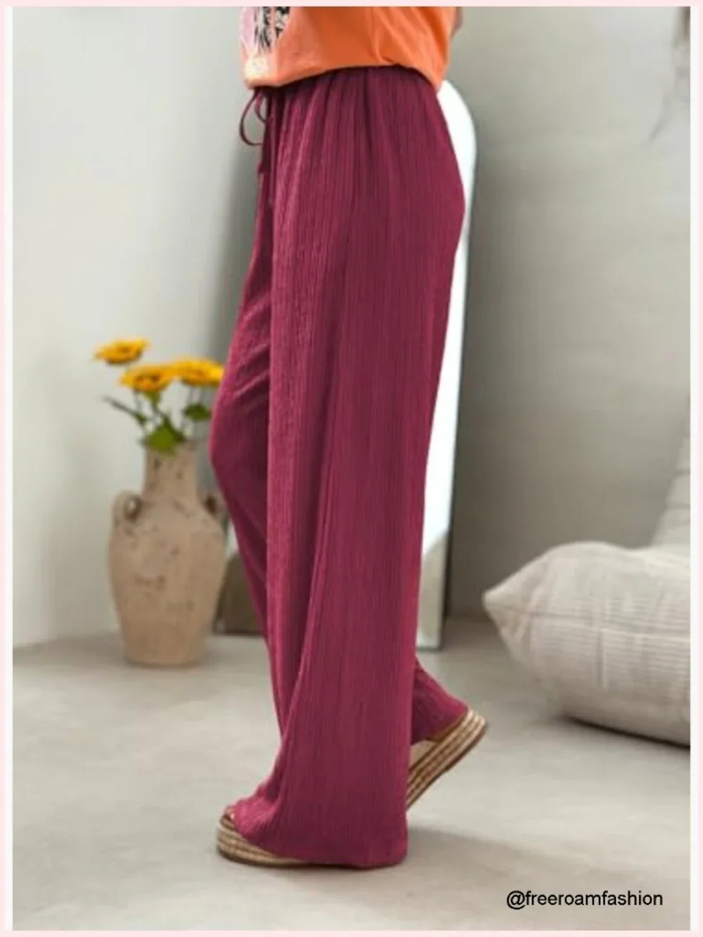 Linen Wide Leg Palazzo Pants with Pockets Drawstring Waist Trousers_2